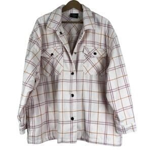 HFX Shacket Womens XL Pink Plaid Button Down Flannel Jacket Oversized Country